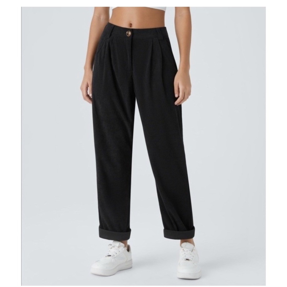 Halara‎ Mid Rise Corduroy Casual Trouser Pants Bottoms Stretchy Black pockets S